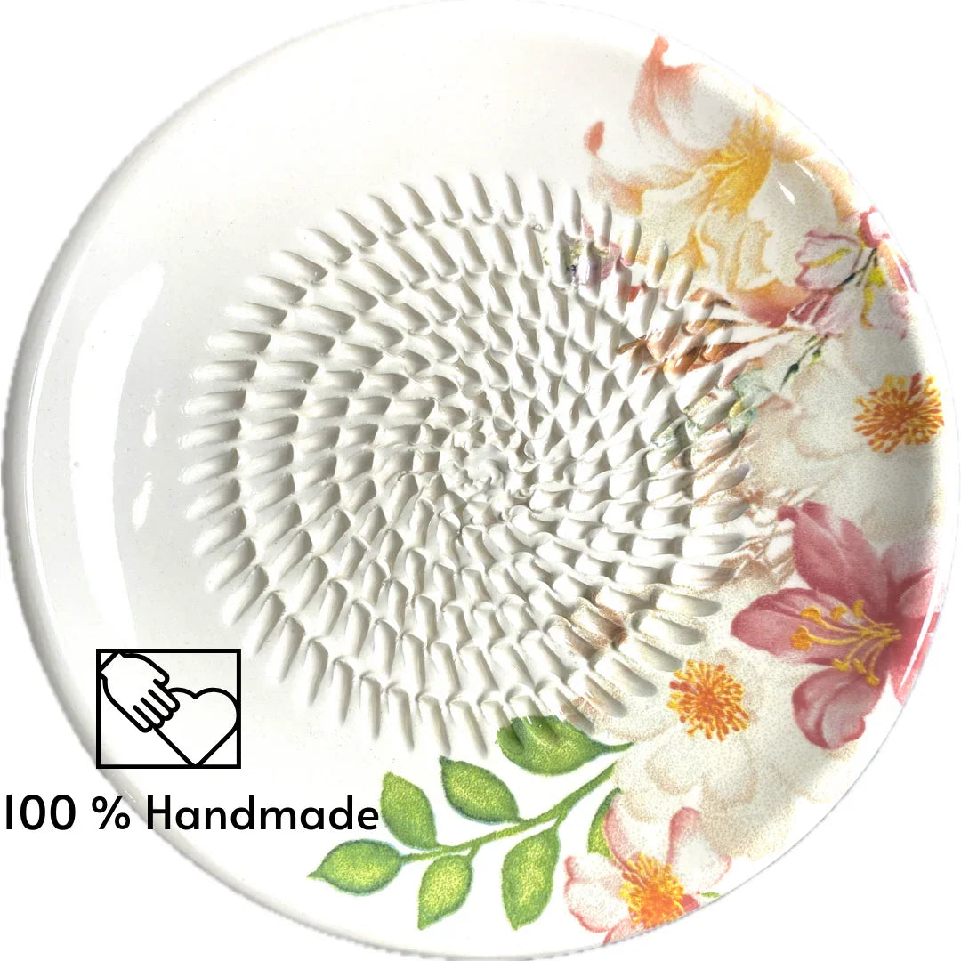 Floral – Handmade Ceramic Grater Plate, Decorative Ginger & Garlic Grater